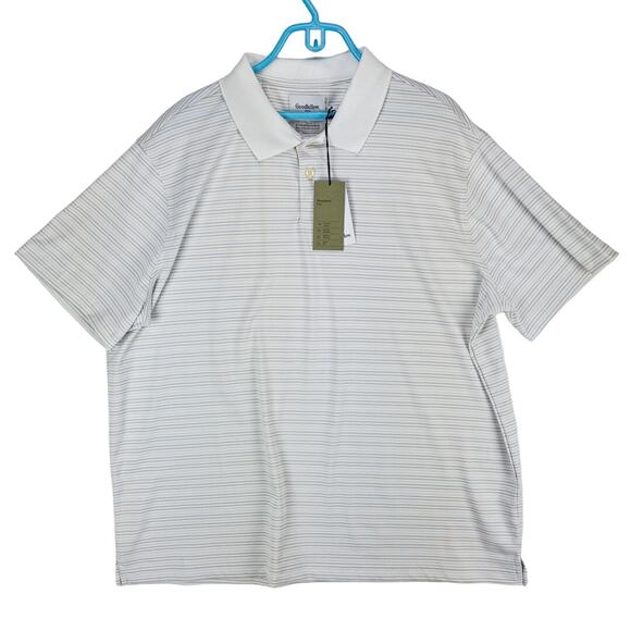 Goodfellow Polo Men's XXL Shirt Short Sleeve 2-Button White Gray Striped NWT - Picture 1 of 11